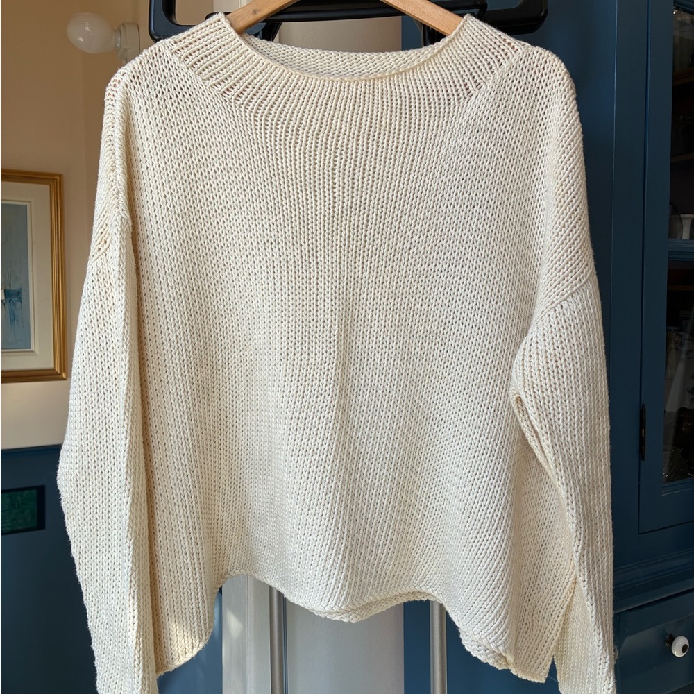 Women's Cream Knit Crew Neck Sweater